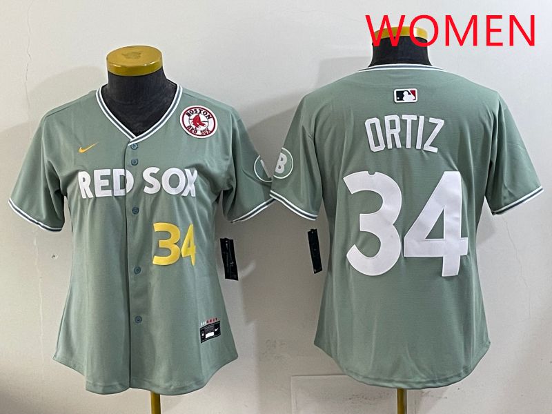 Women 2025 Boston Red Sox #34 Ortiz Green Joint Name Nike MLB Jersey style 6